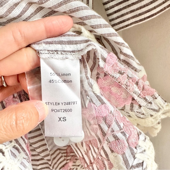 NWT Tuckernuck Callahan Tan Stripe Embroidered Long Sleeve Mini Dress - Picture 10 of 10